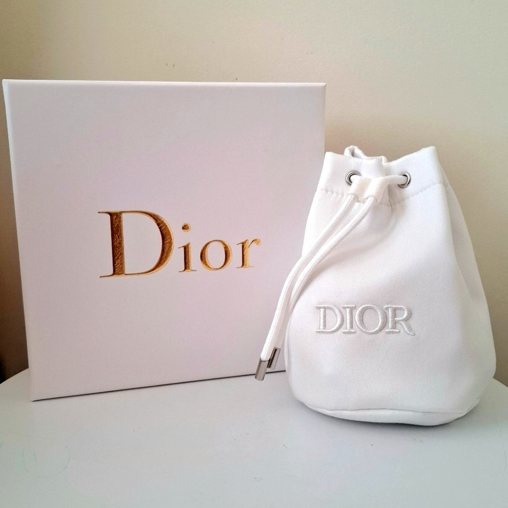 New💕 White Dior Drawstring Bucket Bag Makeup Bag With Gift Box Set